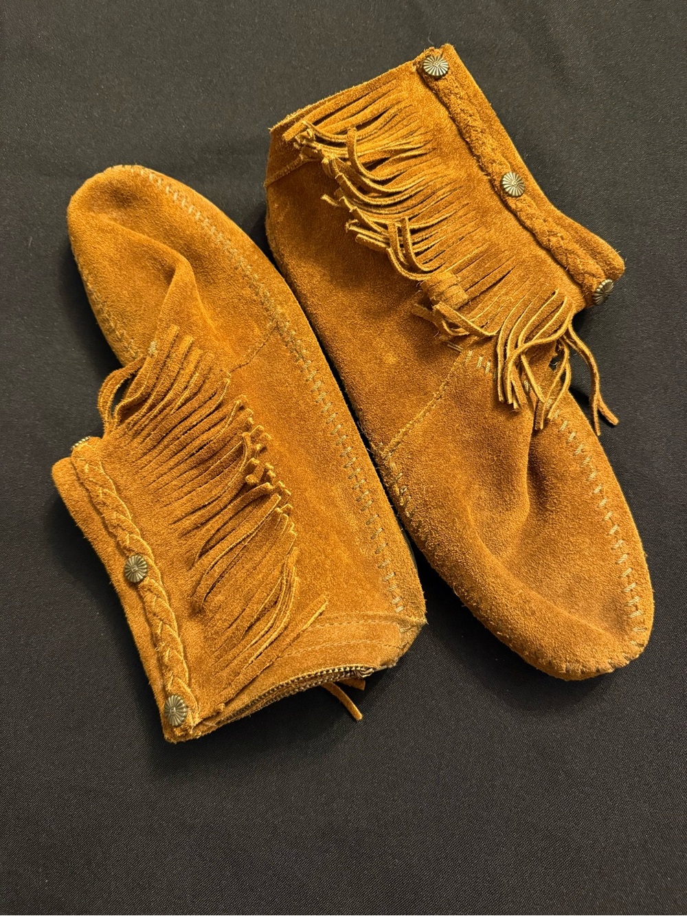 Minnetonka Fringe Suede Slip-On Moccasins